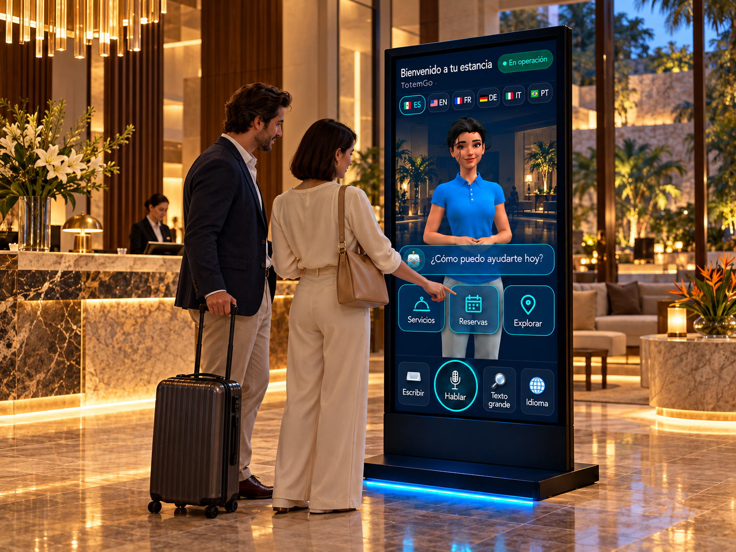 TotemGo como asistente informativo en la recepción de un hotel
